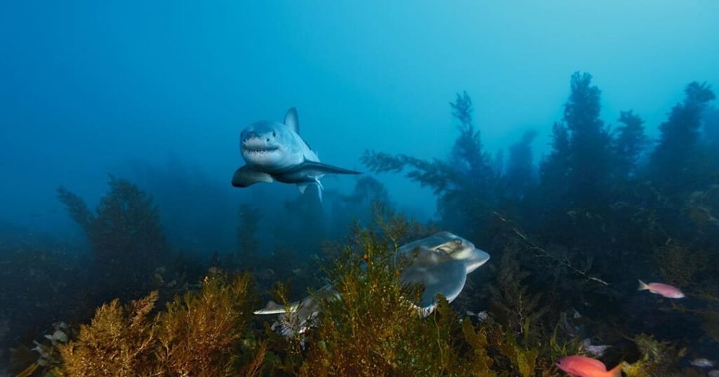 El tiburón blanco del Mediterráneo es captado en su hábitat natural 3 tiburón blanco adulto en el Mediterráneo